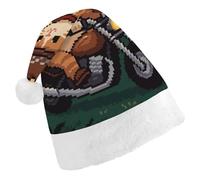 ERSTSNCK Santa Hat for Adults - Cat Riding A Motorcycle Christmas Hat with White Pom Pom, Classic Xmas Cap for Party