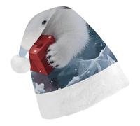 ERSTSNCK Santa Hat for Adults - Christmas Polarbear Christmas Hat with White Pom Pom, Classic Xmas Cap for Party