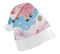 ERSTSNCK Santa Hat for Adults - Cloud - Candy Sheep Christmas Hat with White Pom Pom, Classic Xmas Cap for Party