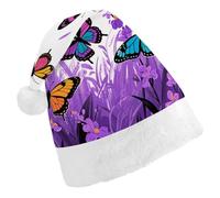 ERSTSNCK Santa Hat for Adults - Colorful Butterflies Christmas Hat with White Pom Pom, Classic Xmas Cap for Party