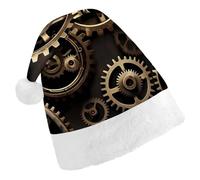 ERSTSNCK Santa Hat for Adults - Cool Steampunk Gears Christmas Hat with White Pom Pom, Classic Xmas Cap for Party