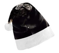 ERSTSNCK Santa Hat for Adults - Cute Black Pug Dog Christmas Hat with White Pom Pom, Classic Xmas Cap for Party