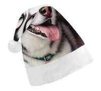 ERSTSNCK Santa Hat for Adults - Cute Husky Dog Christmas Hat with White Pom Pom, Classic Xmas Cap for Party