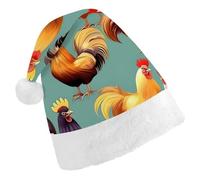 ERSTSNCK Santa Hat for Adults - Cute Rooster Chickens Christmas Hat with White Pom Pom, Classic Xmas Cap for Party