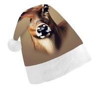 ERSTSNCK Santa Hat for Adults - Deer Head Printing Christmas Hat with White Pom Pom, Classic Xmas Cap for Party