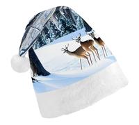 ERSTSNCK Santa Hat for Adults - Deers Picture Christmas Hat with White Pom Pom, Classic Xmas Cap for Party