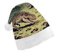 ERSTSNCK Santa Hat for Adults - Dinosaur Jungle Christmas Hat with White Pom Pom, Classic Xmas Cap for Party