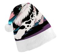 ERSTSNCK Santa Hat for Adults - Domestic Cat Christmas Hat with White Pom Pom, Classic Xmas Cap for Party