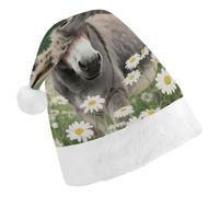 ERSTSNCK Santa Hat for Adults - Donkey in Daisy Bush Christmas Hat with White Pom Pom, Classic Xmas Cap for Party