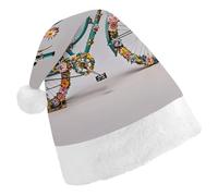 ERSTSNCK Santa Hat for Adults - Flower Bicycle Christmas Hat with White Pom Pom, Classic Xmas Cap for Party