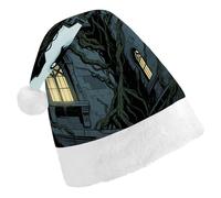ERSTSNCK Santa Hat for Adults - Ghost Castle Christmas Hat with White Pom Pom, Classic Xmas Cap for Party