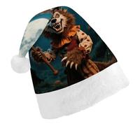 ERSTSNCK Santa Hat for Adults - Halloween Horror Wolf Christmas Hat with White Pom Pom, Classic Xmas Cap for Party