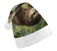 ERSTSNCK Santa Hat for Adults - Lazy Sloth Christmas Hat with White Pom Pom, Classic Xmas Cap for Party
