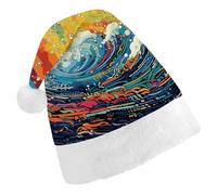 ERSTSNCK Santa Hat for Adults - Lively Sea View Christmas Hat with White Pom Pom, Classic Xmas Cap for Party