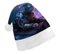 ERSTSNCK Santa Hat for Adults - Mechanical Cat Christmas Hat with White Pom Pom, Classic Xmas Cap for Party