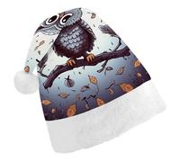 ERSTSNCK Santa Hat for Adults - Owl Tree Branches Christmas Hat with White Pom Pom, Classic Xmas Cap for Party