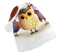 ERSTSNCK Santa Hat for Adults - Owls Birds Christmas Hat with White Pom Pom, Classic Xmas Cap for Party