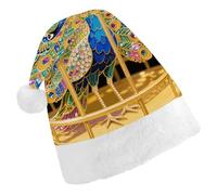 ERSTSNCK Santa Hat for Adults - Peacock Christmas Hat with White Pom Pom, Classic Xmas Cap for Party