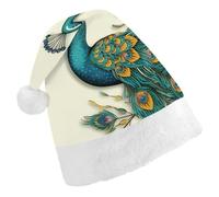 ERSTSNCK Santa Hat for Adults - Peacock Pattern Christmas Hat with White Pom Pom, Classic Xmas Cap for Party