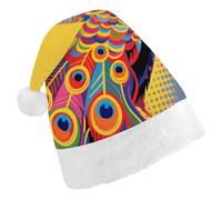 ERSTSNCK Santa Hat for Adults - Peacock Pattern Christmas Hat with White Pom Pom, Classic Xmas Cap for Party
