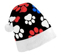 ERSTSNCK Santa Hat for Adults - Red Blue White Dogs And Cats Paws Christmas Hat with White Pom Pom, Classic Xmas Cap for Party