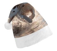 ERSTSNCK Santa Hat for Adults - Running on The Beach Christmas Hat with White Pom Pom, Classic Xmas Cap for Party