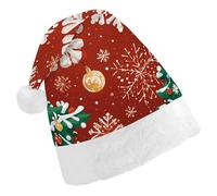 ERSTSNCK Santa Hat for Adults - Snowflakes And Christmas Trees Christmas Hat with White Pom Pom, Classic Xmas Cap for Party