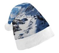 ERSTSNCK Santa Hat for Adults - Spectacular Snowy Mountains Christmas Hat with White Pom Pom, Classic Xmas Cap for Party