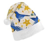 ERSTSNCK Santa Hat for Adults - Star Bird Print Christmas Hat with White Pom Pom, Classic Xmas Cap for Party