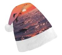 ERSTSNCK Santa Hat for Adults - Sunset Seagulls Christmas Hat with White Pom Pom, Classic Xmas Cap for Party