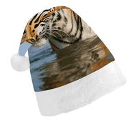 ERSTSNCK Santa Hat for Adults - Tiger Christmas Hat with White Pom Pom, Classic Xmas Cap for Party