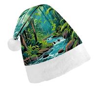 ERSTSNCK Santa Hat for Adults - Tropical Rainforest Christmas Hat with White Pom Pom, Classic Xmas Cap for Party
