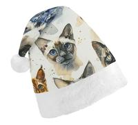 ERSTSNCK Santa Hat for Adults - Various Cat Breeds Christmas Hat with White Pom Pom, Classic Xmas Cap for Party