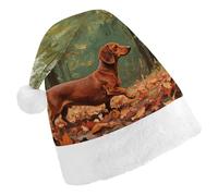 ERSTSNCK Santa Hat for Adults - Wiener Dog Christmas Hat with White Pom Pom, Classic Xmas Cap for Party
