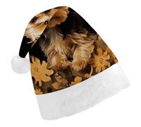 ERSTSNCK Santa Hat for Adults - Yorkshire Terrier in The Cave Christmas Hat with White Pom Pom, Classic Xmas Cap for Party