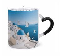 ERSTSNCK Santorini Greek Island Color Changing Mug Heat Changing Coffee Mugs Funny Magic Cup Heat Sensitive Travel Mug Novelty Coffee Cups Personalized Customized Gift Idea for Men & Women 11 Oz