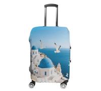 ERSTSNCK Santorini Greek Island Luggage Suitcase Covers Elastic Washable Cute Luggage Protector Travel Suitcase Protective Cover For Adult (Fit 19-32 Inch Luggages), white, L, Santorini Greek Island