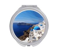 ERSTSNCK Santorini Greek Island Sea View Compact Mirror for Purse Double-Sided 1x/2x Magnifying Metal Pocket Makeup Mirrors Folding Mini Vanity Mirror Handheld Round Travel Cosmetic Mirrors for Women