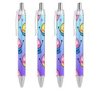 ERSTSNCK Scarf Happy Face Black Ballpoint Pens Fine Point (0.5mm) Black Ink Pen Retractable Ball Point Pens with Comfortable Full Grip for Journaling, And Office Writing Ideal 4 PCS