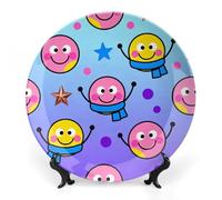 ERSTSNCK Scarf Happy Face Ceramic Decorative Plate 7inch Bone China Wall Hanging Ornament Plates Bohemian Style Dinner Plate with Stand Cabinet Display Plates for Home Art Decor