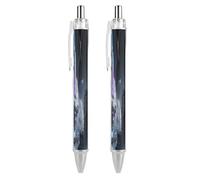 ERSTSNCK Sci-fi Style Black Ballpoint Pens Fine Point (0.5mm) Black Ink Pen Retractable Ball Point Pens with Comfortable Full Grip for Journaling, And Office Writing Ideal 2 PCS