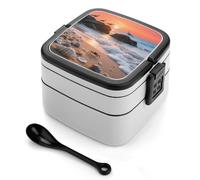 ERSTSNCK Sea Beach Sunset Bento Box 1000ml Leak Proof Lunch Container with Removable Dividers & Spoon - BPA-Free PP Stackable Lunch Box for Work, Office, Picnic, Travel, Dining Out