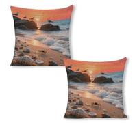 ERSTSNCK Sea Beach Sunset Pillow Covers 18"x18"（2pcs） Linen Throw Pillow Covers - Double Sided Decorative Square Cushion Cases for Sofa, Bed, Chair (No Insert Included)
