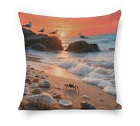 ERSTSNCK Sea Beach Sunset Pillow Covers 18"x18" Linen Throw Pillow Covers - Double Sided Decorative Square Cushion Cases for Sofa, Bed, Chair (No Insert Included)