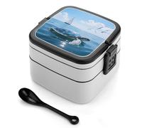 ERSTSNCK Sea Turtle Bento Box 1000ml Leak Proof Lunch Container with Removable Dividers & Spoon - BPA-Free PP Stackable Lunch Box for Work, Office, Picnic, Travel, Dining Out