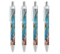 ERSTSNCK Sea Turtle Colorful Fish Black Ballpoint Pens Fine Point (0.5mm) Black Ink Pen Retractable Ball Point Pens with Comfortable Full Grip for Journaling, And Office Writing Ideal 4 PCS