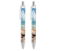 ERSTSNCK Sea Turtle Starfish Black Ballpoint Pens Fine Point (0.5mm) Black Ink Pen Retractable Ball Point Pens with Comfortable Full Grip for Journaling, And Office Writing Ideal 2 PCS