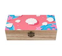 ERSTSNCK Shell Starfish Pattern Wooden Storage Box Elegant Retro Jewelry Box with Hinged Lid Decorative Keepsake Boxes Decor Handmade Organizer Boxes for Wedding, Party, Gift, Diy Craft, Home Decor