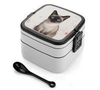 ERSTSNCK Siamese Cat Art Bento Box 1000ml Leak Proof Lunch Container with Removable Dividers & Spoon - BPA-Free PP Stackable Lunch Box for Work, Office, Picnic, Travel, Dining Out