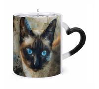 ERSTSNCK Siamese Cat Art Color Changing Mug Heat Changing Coffee Mugs Funny Magic Cup Heat Sensitive Travel Mug Novelty Coffee Cups Personalized Customized Gift Idea for Men & Women 11 Oz